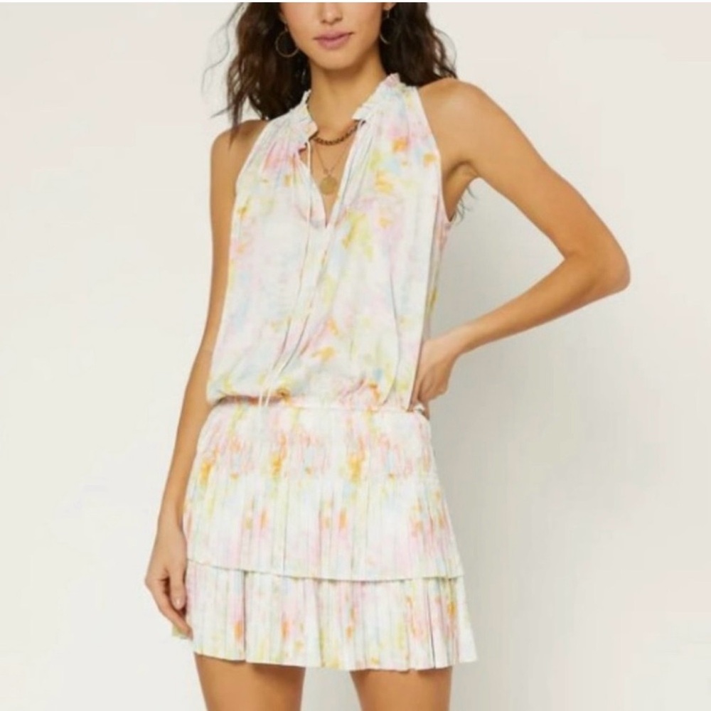 Current Air Cara Watercolor Pleated Skirt Sleeveless Mini Dress Size S